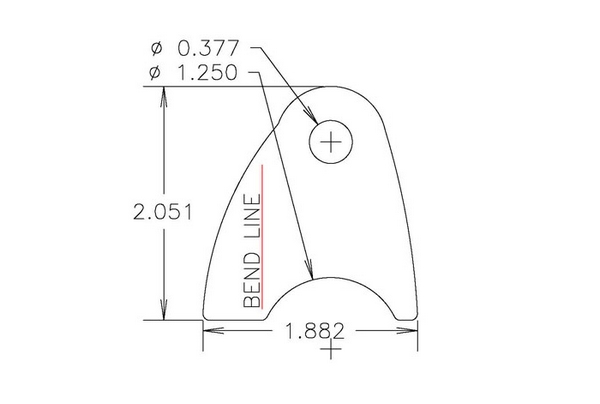 4130 1/8" THK, 3/8" HOLE, 3/16" HT, 1 1/4 TUBE, BENT DOWN CHASSIS TAB - QTY